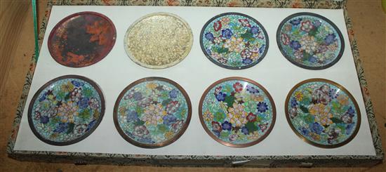 Chinese cased display of the stages of cloisonne manufacture